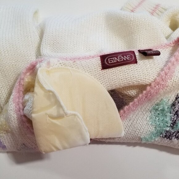 Ginenne Womens Vintage Sweater Size M Embellished Leaves Pullover Pastel - Picture 13 of 13